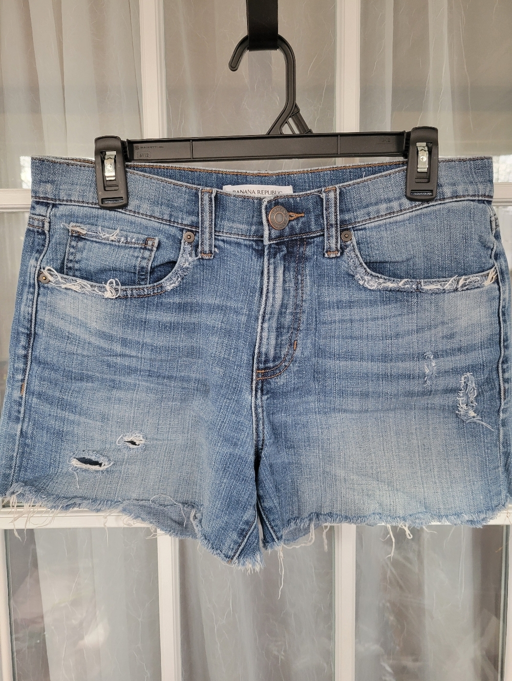 Banana Republic Light Blue Distressed Denim  Boyfriend Cutoff Shorts